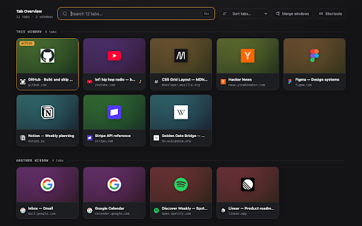 Tab Overview :: A fast, visual overview of every Chrome tab.