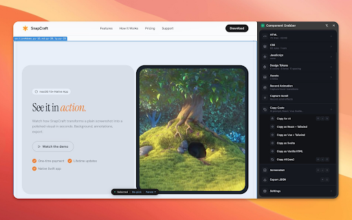 Component Grabber :: Extract design tokens, CSS, accessibility data and animations from any element on any page.