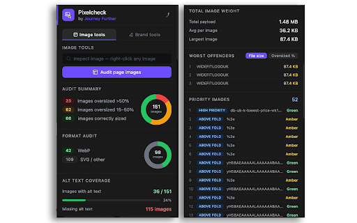 Pixelcheck by Journey Further :: Audit page images, inspect colours, and detect fonts. Built by Journey Further.