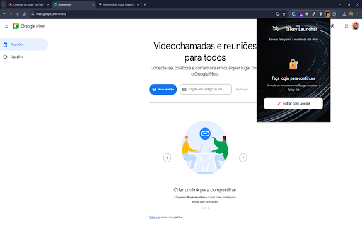 Talksy - O fim do 'depois te envio' :: Convide automaticamente o Talksy AI para suas reuniões do Google Meet e grave conversas com transcrição inteligente.