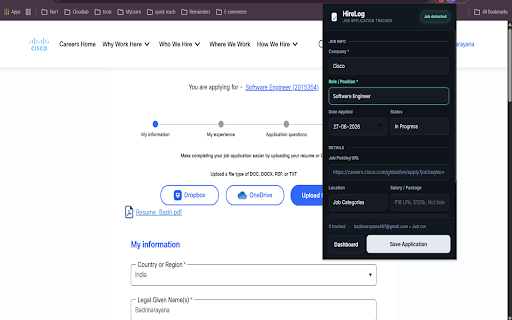 HireLog - Job Application Tracker :: Track job applications from career portals. One-click save with auto-fill, reminders, and Google Sheets sync.