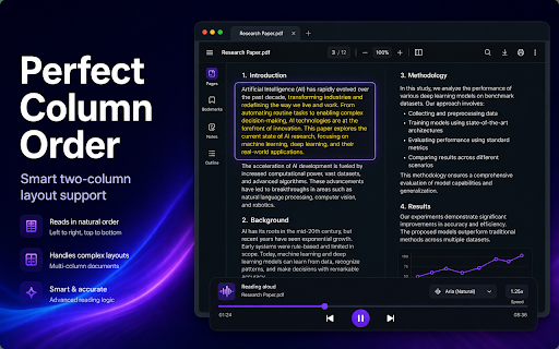 Read PDF Aloud: PDF Text to Speech & Voice Reader :: Listen to PDFs with natural text-to-speech. Highlights sentences & words as you read. Perfect for research papers and dyslexia.