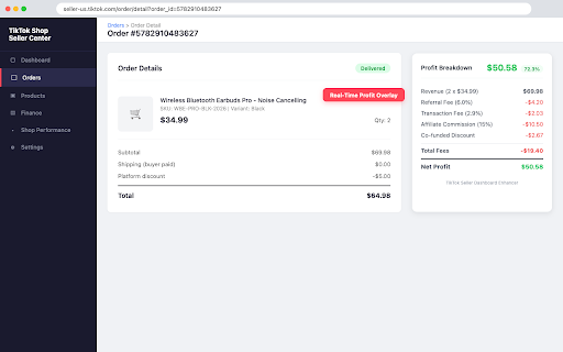 TikTok Seller Dashboard Enhancer :: Overlay profit calculations, SPS monitoring, and compliance tools directly onto TikTok Shop Seller Center.