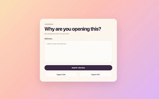 Mindful Redirect :: Redirects blocked websites onto a mindfulness page. Choose to journal, complete a routine, use a reflection timer, or exit and focus
