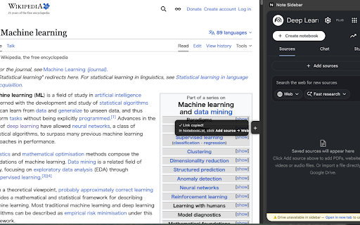 Note Sidebar :: Open NotebookLM in a Chrome side panel on any page, and add the current page as a source with one click.