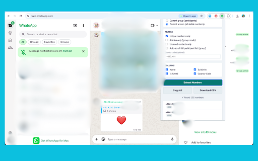 WhatsApp Number Extractor :: Extract phone numbers from WhatsApp Web with advanced features.