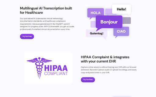 Scribe Health: AI Medical Scribe & Note Take :: AI Medical Scribe Chrome Extension that integrates with 35+ EHRs like Practice Fusion , Athena , Cerbo