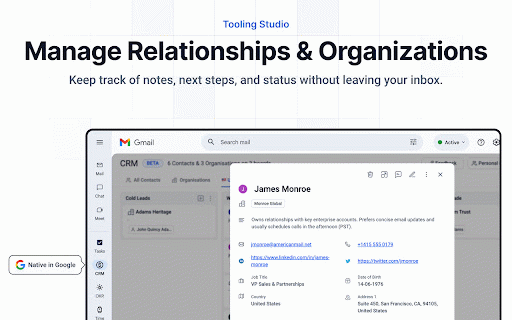 Sales CRM in Gmail and Google Workspace :: Turn Google Contacts into a simple sales CRM inside Gmail. Kanban pipelines, notes, tags & shared boards for individuals and teams.