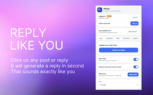 XReply :: Click any post on X to get AI-suggested replies, powered by your XReply account.