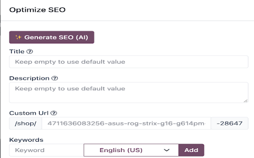 LLM-Powered SEO Assistant for Odoo :: AI-powered SEO keyword and metadata generation for Odoo e-commerce products