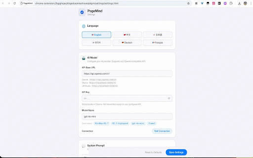 PageMind :: AI-powered page summarization and chat assistant. Summarize any page and chat with custom AI models.