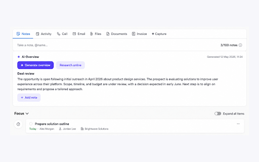 Pipecraft: AI Assistant for Pipedrive :: AI overviews, web research, Capture, Smart Filter, Workspace Health, reports and voice notes for Pipedrive. Bring your own AI key.