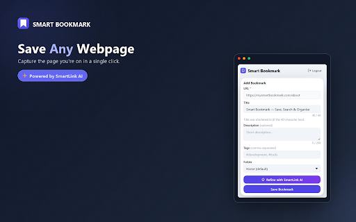 Smart Bookmark :: Save and refine bookmarks to your Smart Bookmark account directly from your browser toolbar.