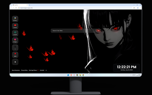 Red Butterfly Goth Anime Girl Live Wallpaper :: A goth anime girl with glowing red eyes surrounded by red butterflies in pitch-black darkness.