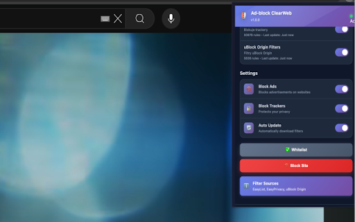 Ad-block ClearWeb - any website :: Advanced ad blocking extension using EasyList, EasyPrivacy and uBlock Origin filters. Blocks ads and trackers.