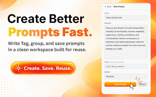 PromptGo :: Save, organize, and reuse your best AI prompts and chat snippets. Works on ChatGPT, Claude, Gemini, and Perplexity.