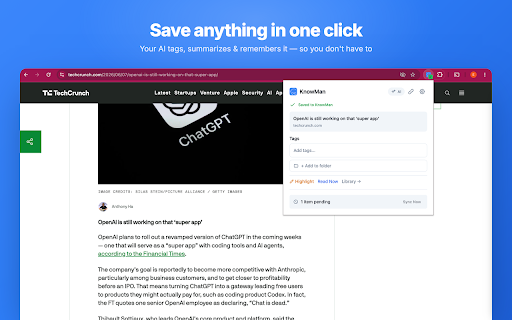KnowMan - Save to Read Later :: Save articles, organize with tags, read later. One-click saving from any webpage.