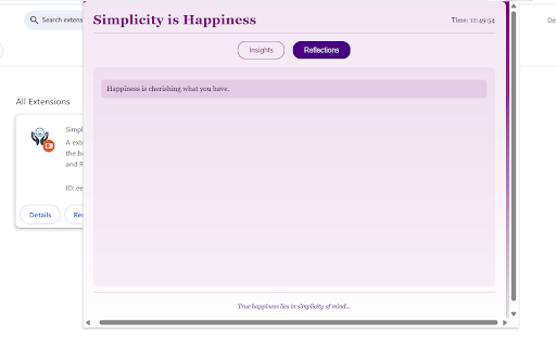 Simplicity is Happiness :: A extension offering 100 mindfulness quotes on the beauty of simplicity, categorized into Insights and Reflections