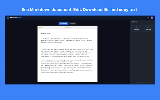 Markdown Clipper :: Convert selected text to Markdown. Edit, preview, and export your md files easily.
