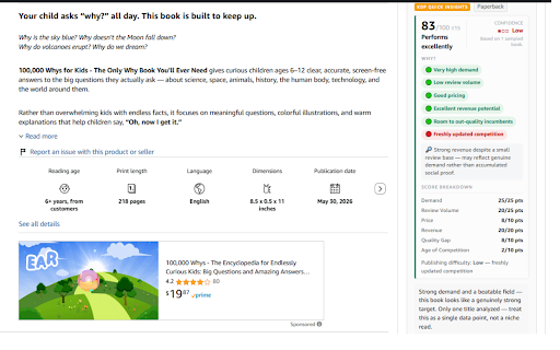 KDP Quick Insights — Amazon BSR, Sales Estimator & Niche Research :: Amazon KDP research extension. BSR, sales estimates, royalties & niche scoring — inline on every book page.