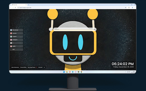 Incredibox Sprunki Fun Bot Live Wallpaper :: Cute robot with yellow visor and cyan eyes smiling on starry space background.
