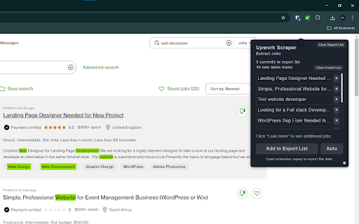 Upwork Scraper: Export Jobs, Freelancers, Reviews & more :: Scrape Jobs, Projects, History, and more from Upwork, with options to export in formats such as CSV, Excel, JSON and others