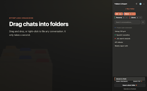 Folders, Search & Export for Claude :: Organize claude.ai chats into folders, search your history, and export to Markdown or PDF. 100% local & private.