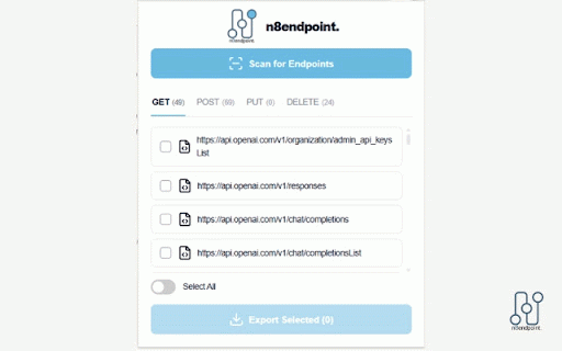 n8endpoint :: Scans web pages for API endpoints and exports them as n8n nodes.