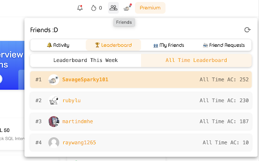 LeetCode Friends :: LeetCode Friends lets you track friends' LeetCode progress in a glance, right from within leetcode.com.