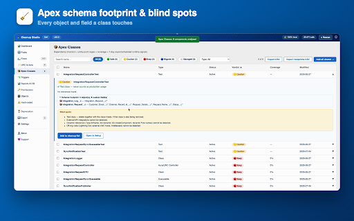 Salesforce Org Cleanup Assistant :: Tells you which Salesforce fields, flows, LWC, Apex & triggers are safe to delete. 100% local — no external servers.
