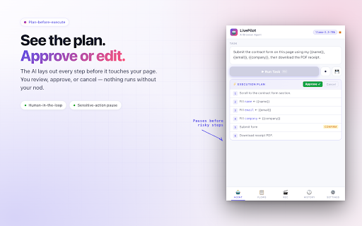 LivePilot — AI Browser Automation & Documentation :: AI browser automation agent — automate tasks, record sessions, extract data, and auto-generate step-by-step docs with screenshots.