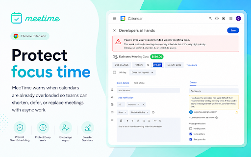MeeTime - Meeting Cost Tracker :: Track meeting costs and analyze productivity with MeeTime integration for Google Calendar