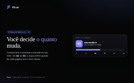 Flixor — Aprenda idiomas enquanto navega :: Troca palavras das páginas pelo idioma que você aprende: inglês, espanhol, francês, italiano, russo, japonês. No seu nível.