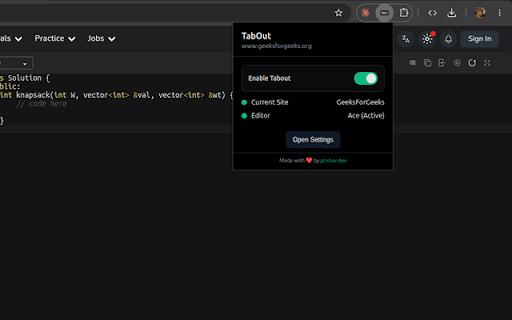 TabOut :: Tab out of brackets, quotes, etc in online code editors
