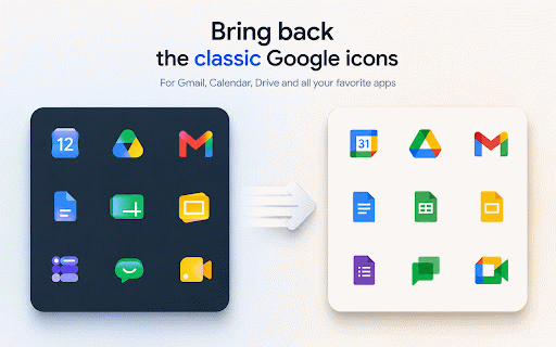 Classic Google Workspace Icons :: Extension for restoring classic Google Workspace icons with local assets and clean shared configuration.