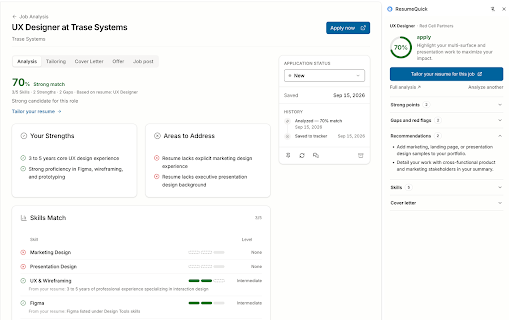 ResumeQuick :: See how your resume fits any job, then fill the application form with your own details, right in the side panel.