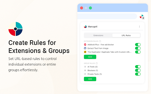 ManageX :: Smartly enable or disable Chrome extensions based on website URLs!