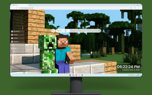 Minecraft Steve and Creeper Live Wallpaper :: Steve and Creeper sitting peacefully on stone wall with jungle biome backdrop against clear blue sky.