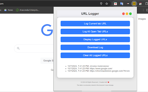 URL Logger :: Logs the current URL and allows for later review. Logging is done only if requested by the user.