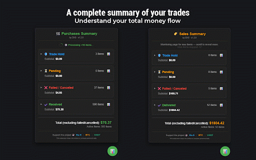 CSFloat Trade Summarizer :: A local utility that visually aggregates and summarizes your pending and completed trades directly on the CSFloat page.