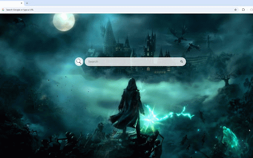 Hogwarts Legacy Live Wallpaper :: A mysterious wizard stands before Hogwarts castle under moonlight, surrounded by magical mists and ethereal creatures.