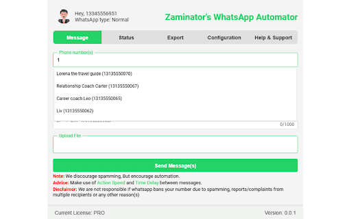 Zaminator's WhatsApp Automator :: Automate & Schedule Messages on WhatsApp.