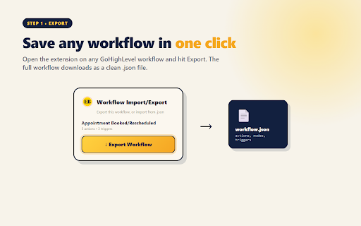 Workflow Importer/Exporter for GHL :: Export and import GHL workflows as .json in one click.