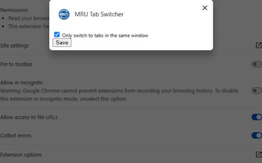 MRU Tab Switcher :: Cycle through last used Chrome tabs using keyboard shortcut.