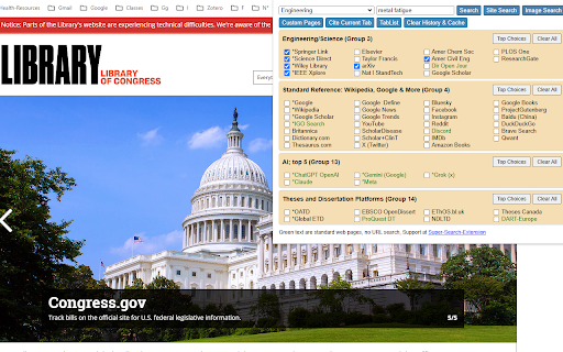 Super Scholar Search :: Search over 120 websites, add your own search page, site search(current URL), image search, cite(current URL) and TabList.