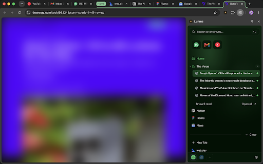 Lunma :: Vertical tabs and per-project Spaces for Chrome, with smart folders and a quick launcher.
