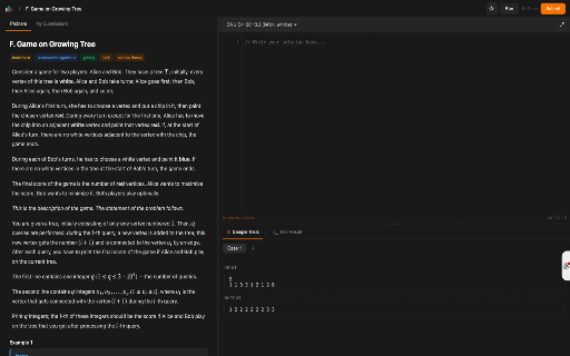 Leetify for Codeforces :: Modern interface for Codeforces — split-pane editor, dark theme, difficulty ratings and topic tags.