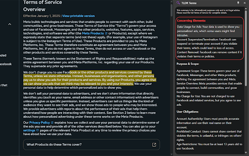 TLDR Terms :: Use AI to automatically summarize and understand terms of service.