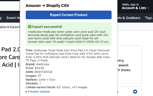 Export Amazon product to Shopify CSV :: Export Amazon product details to a CSV file for import into your Shopify store