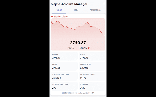 Nepse Dashboard :: Browser extension enhancing NEPSE TMS and Meroshare with live updates, login management, and auto-fill for better UX.